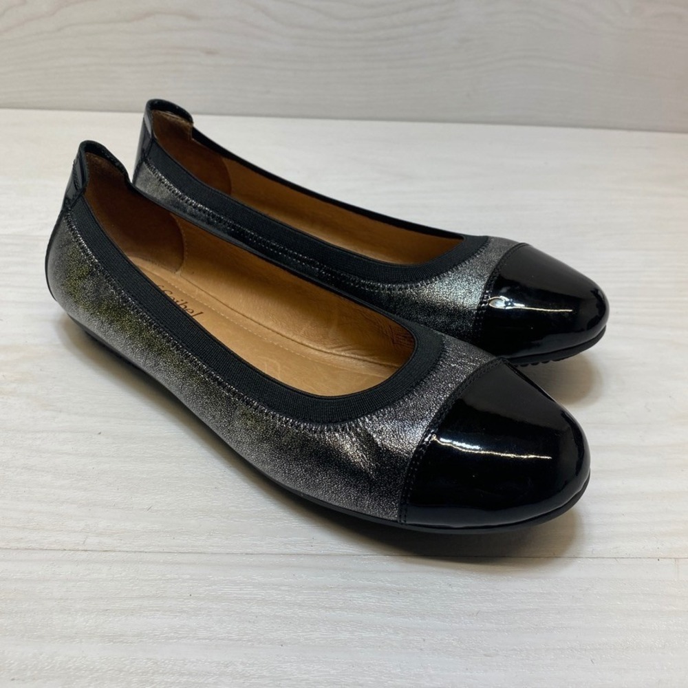 Josef Seibel Womens 39 Pippa Ballet Flats Cap Toe Metallic Silver Black Leather